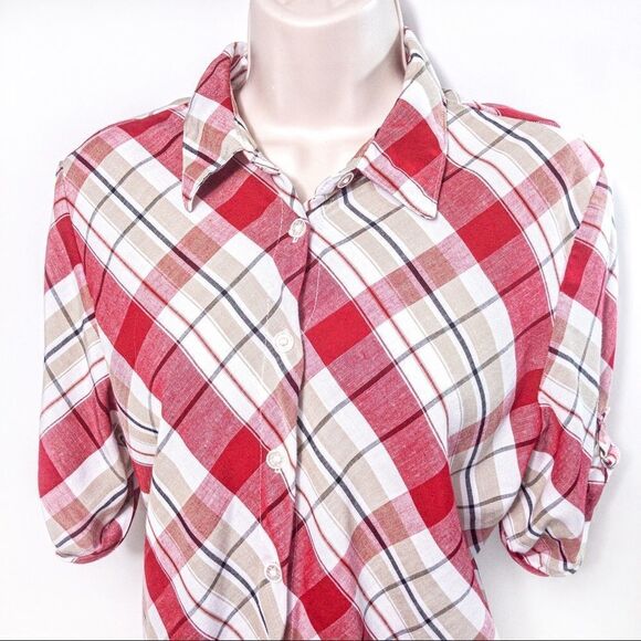 Vintage Red Plaid Blouse Sz M - Picture 3 of 12